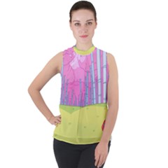 Red Mushroom Animation Adventure Time Cartoon Multi Colored Mock Neck Chiffon Sleeveless Top by Sarkoni