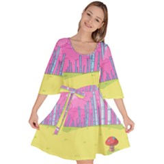 Red Mushroom Animation Adventure Time Cartoon Multi Colored Velour Kimono Dress by Sarkoni