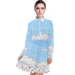 White Petaled Flowers Illustration Adventure Time Cartoon Long Sleeve Chiffon Shirt Dress by Sarkoni