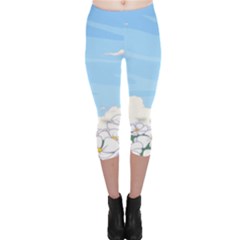 White Petaled Flowers Illustration Adventure Time Cartoon Capri Leggings  by Sarkoni