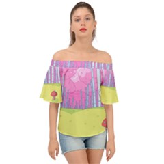 Red Mushroom Animation Adventure Time Cartoon Multi Colored Off Shoulder Short Sleeve Top by Sarkoni