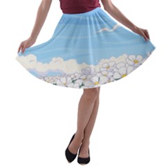 White Petaled Flowers Illustration Adventure Time Cartoon A-line Skater Skirt by Sarkoni