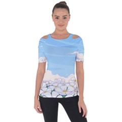 White Petaled Flowers Illustration Adventure Time Cartoon Shoulder Cut Out Short Sleeve Top by Sarkoni