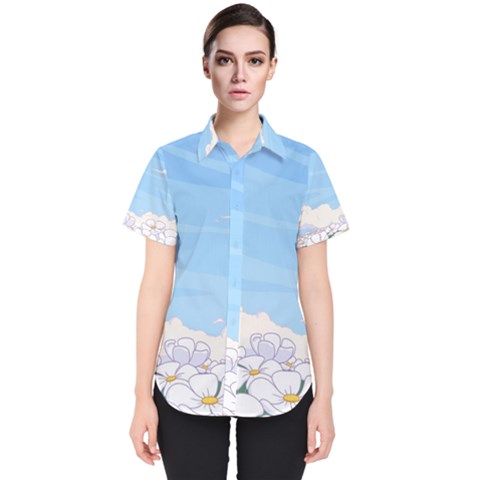 White Petaled Flowers Illustration Adventure Time Cartoon Women s Short Sleeve Shirt by Sarkoni