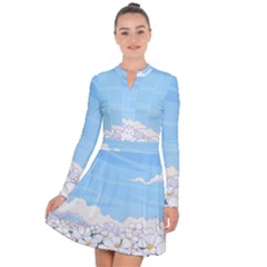 White Petaled Flowers Illustration Adventure Time Cartoon Long Sleeve Panel Dress by Sarkoni