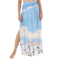 White Petaled Flowers Illustration Adventure Time Cartoon Maxi Chiffon Tie-up Sarong by Sarkoni