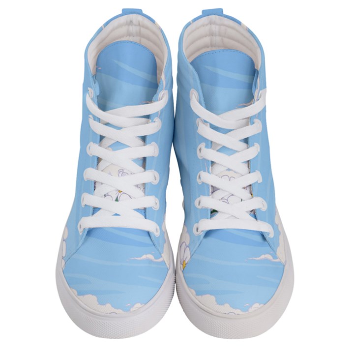 White Petaled Flowers Illustration Adventure Time Cartoon Women s Hi-Top Skate Sneakers