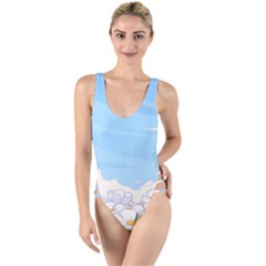 White Petaled Flowers Illustration Adventure Time Cartoon High Leg Strappy Swimsuit