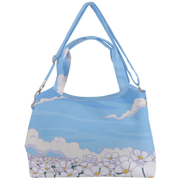 White Petaled Flowers Illustration Adventure Time Cartoon Double Compartment Shoulder Bag