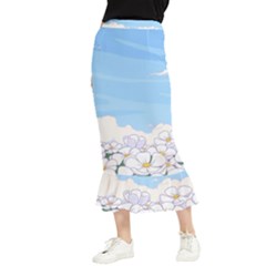 White Petaled Flowers Illustration Adventure Time Cartoon Maxi Fishtail Chiffon Skirt