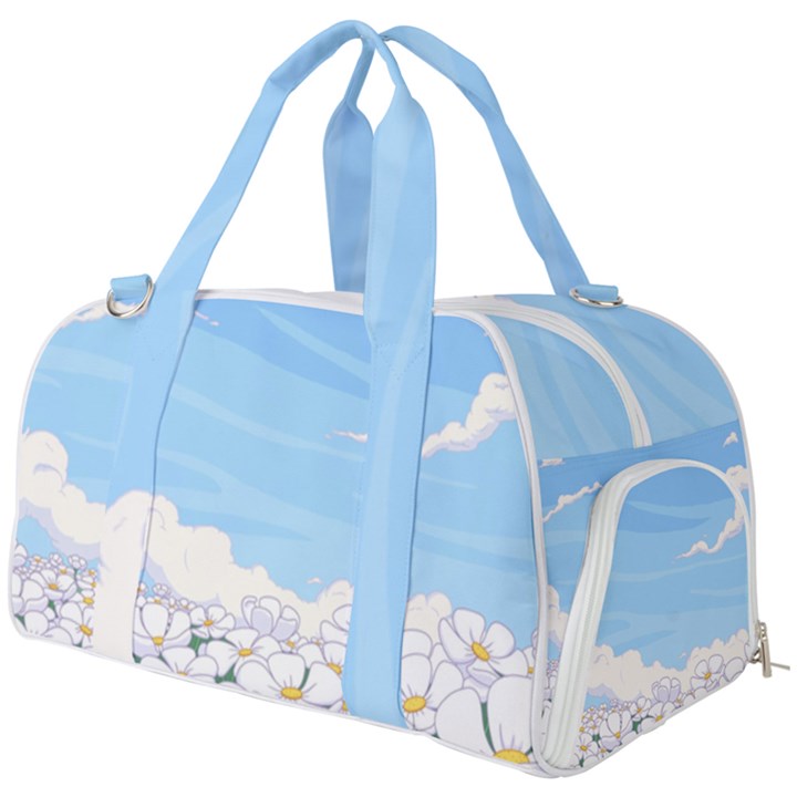 White Petaled Flowers Illustration Adventure Time Cartoon Burner Gym Duffel Bag