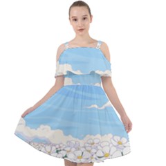 White Petaled Flowers Illustration Adventure Time Cartoon Cut Out Shoulders Chiffon Dress by Sarkoni