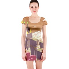 Animated Castle Illustration Adventure Time Cartoon Nature Short Sleeve Bodycon Dress by Sarkoni