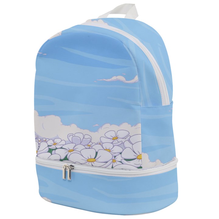 White Petaled Flowers Illustration Adventure Time Cartoon Zip Bottom Backpack