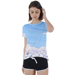 White Petaled Flowers Illustration Adventure Time Cartoon Short Sleeve Open Back T-shirt by Sarkoni