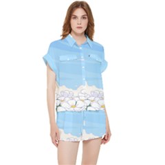 White Petaled Flowers Illustration Adventure Time Cartoon Chiffon Lounge Set by Sarkoni