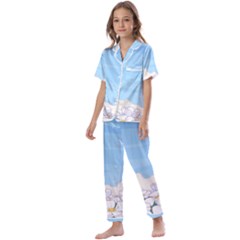 White Petaled Flowers Illustration Adventure Time Cartoon Kids  Satin Short Sleeve Pajamas Set by Sarkoni