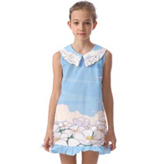 White Petaled Flowers Illustration Adventure Time Cartoon Kids  Pilgrim Collar Ruffle Hem Dress by Sarkoni