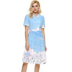 White Petaled Flowers Illustration Adventure Time Cartoon Button Top Knee Length Dress by Sarkoni