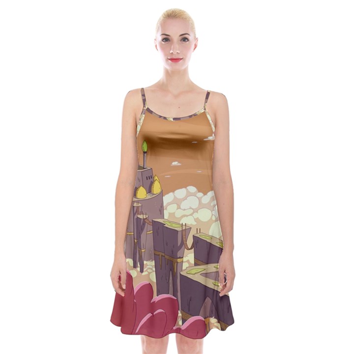 Animated Castle Illustration Adventure Time Cartoon Nature Spaghetti Strap Velvet Dress