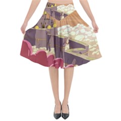 Animated Castle Illustration Adventure Time Cartoon Nature Flared Midi Skirt by Sarkoni