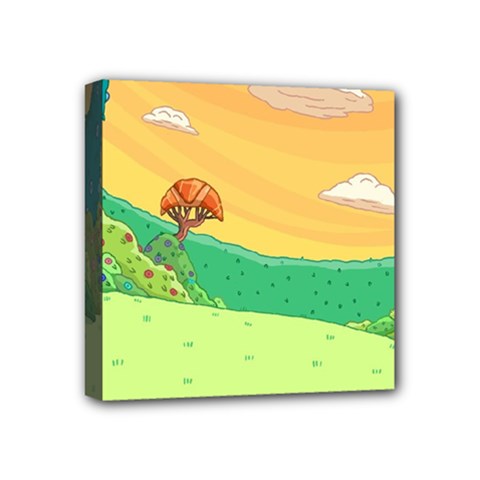 Green Field Illustration Adventure Time Multi Colored Mini Canvas 4  X 4  (stretched) by Sarkoni