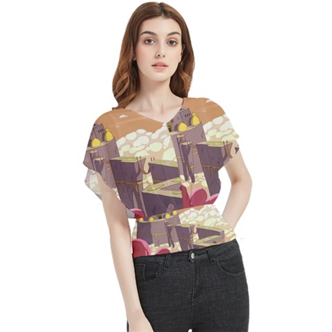 Animated Castle Illustration Adventure Time Cartoon Nature Butterfly Chiffon Blouse by Sarkoni