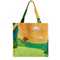 Green Field Illustration Adventure Time Multi Colored Zipper Grocery Tote Bag View1