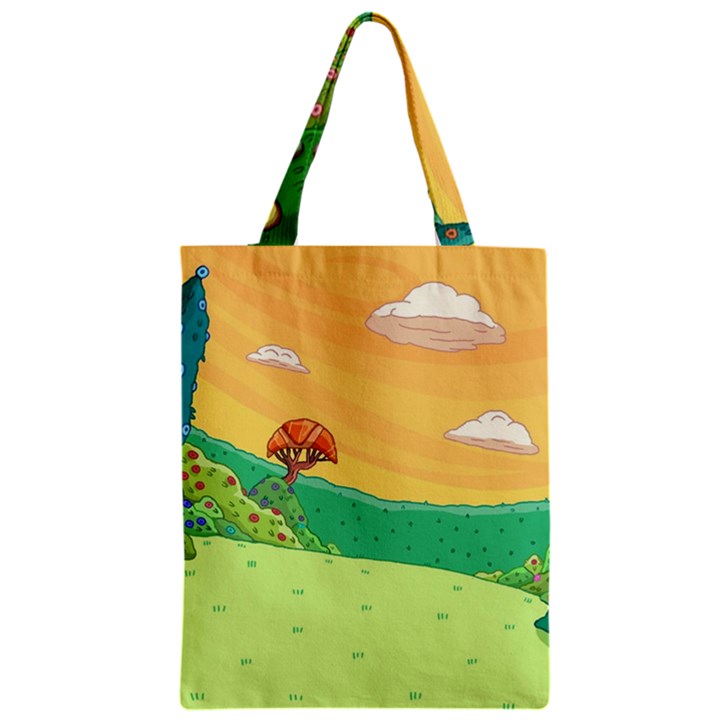 Green Field Illustration Adventure Time Multi Colored Zipper Classic Tote Bag