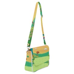 Green Field Illustration Adventure Time Multi Colored Shoulder Bag With Back Zipper by Sarkoni