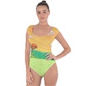 Green Field Illustration Adventure Time Multi Colored Short Sleeve Leotard  View1