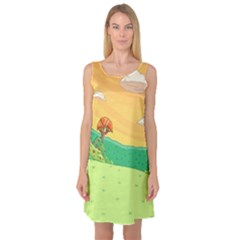 Green Field Illustration Adventure Time Multi Colored Sleeveless Satin Nightdress by Sarkoni