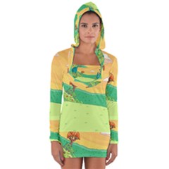 Green Field Illustration Adventure Time Multi Colored Long Sleeve Hooded T-shirt by Sarkoni