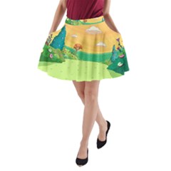 Green Field Illustration Adventure Time Multi Colored A-line Pocket Skirt by Sarkoni