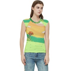 Green Field Illustration Adventure Time Multi Colored Women s Raglan Cap Sleeve T-shirt by Sarkoni