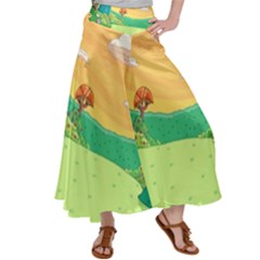 Green Field Illustration Adventure Time Multi Colored Women s Satin Palazzo Pants by Sarkoni