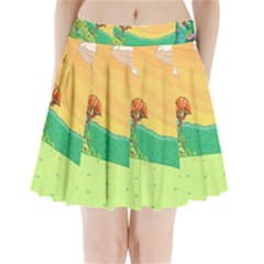 Green Field Illustration Adventure Time Multi Colored Pleated Mini Skirt by Sarkoni