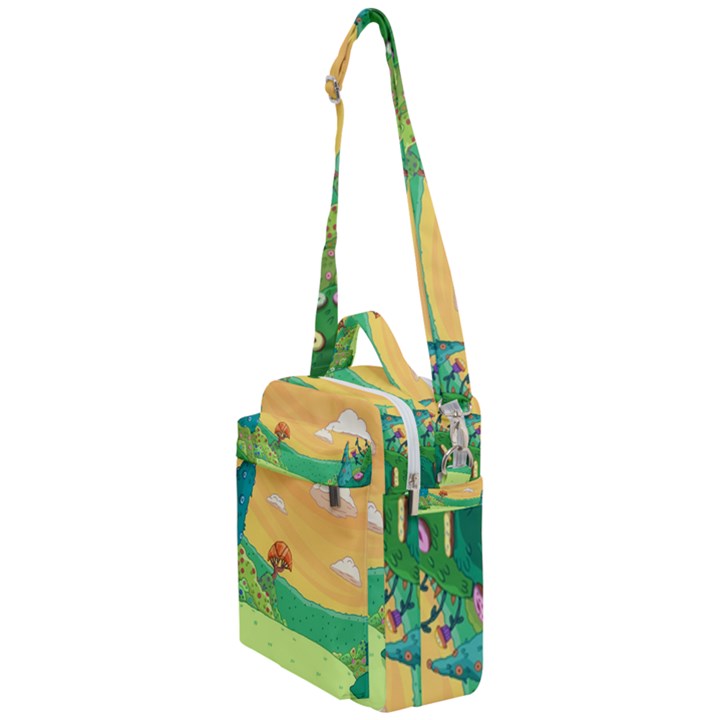 Green Field Illustration Adventure Time Multi Colored Crossbody Day Bag