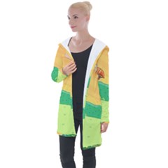 Green Field Illustration Adventure Time Multi Colored Longline Hooded Cardigan by Sarkoni