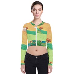 Green Field Illustration Adventure Time Multi Colored Long Sleeve Zip Up Bomber Jacket by Sarkoni