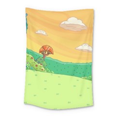 Green Field Illustration Adventure Time Multi Colored Small Tapestry by Sarkoni