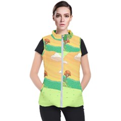 Green Field Illustration Adventure Time Multi Colored Women s Puffer Vest by Sarkoni