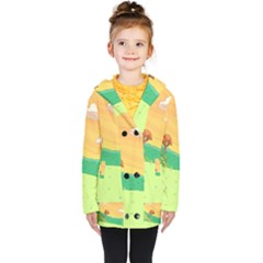 Green Field Illustration Adventure Time Multi Colored Kids  Double Breasted Button Coat by Sarkoni