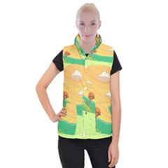 Green Field Illustration Adventure Time Multi Colored Women s Button Up Vest by Sarkoni