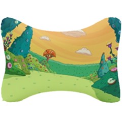 Green Field Illustration Adventure Time Multi Colored Seat Head Rest Cushion by Sarkoni