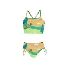 Green Field Illustration Adventure Time Multi Colored Girls  Tankini Swimsuit by Sarkoni