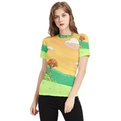 Green Field Illustration Adventure Time Multi Colored Women s Short Sleeve Rash Guard by Sarkoni