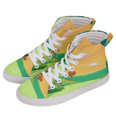 Green Field Illustration Adventure Time Multi Colored Men s Hi-top Skate Sneakers by Sarkoni