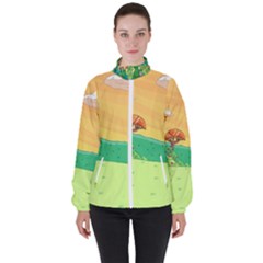 Green Field Illustration Adventure Time Multi Colored Women s High Neck Windbreaker by Sarkoni