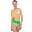 Green Field Illustration Adventure Time Multi Colored Classic One Shoulder Swimsuit View1